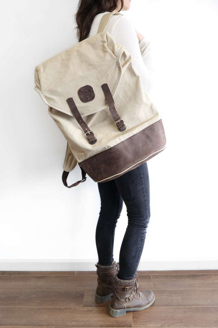 Hand-Stitched Leather Canvas Daypack