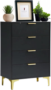 Black Engineered Wood 4-Drawer Dresser