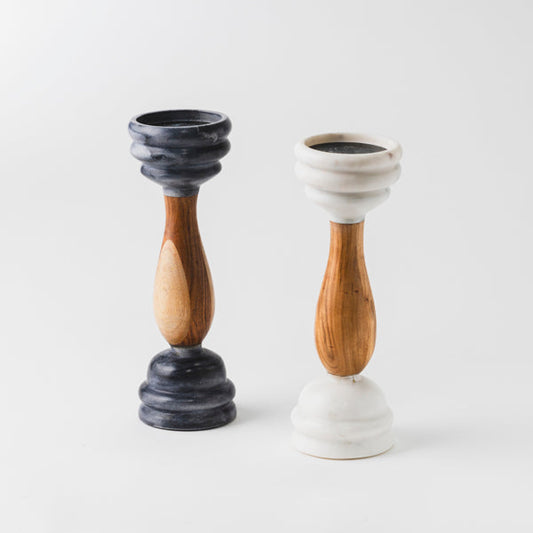 Marble and Wood Pillar Candleholder