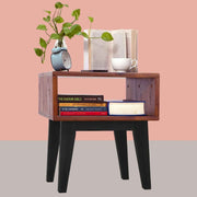 Open-Shelf Acacia Wood Nightstand — detail of finish and surface variation
