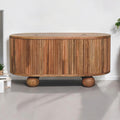 Fluted Mango Wood Oval Storage Coffee Table