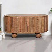 Fluted Mango Wood Oval Storage Coffee Table
