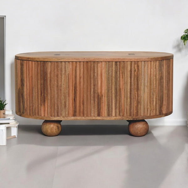 Fluted Mango Wood Oval Storage Coffee Table