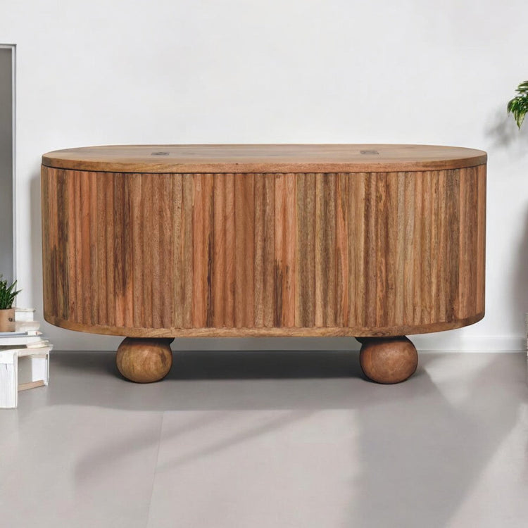 Fluted Mango Wood Oval Storage Coffee Table