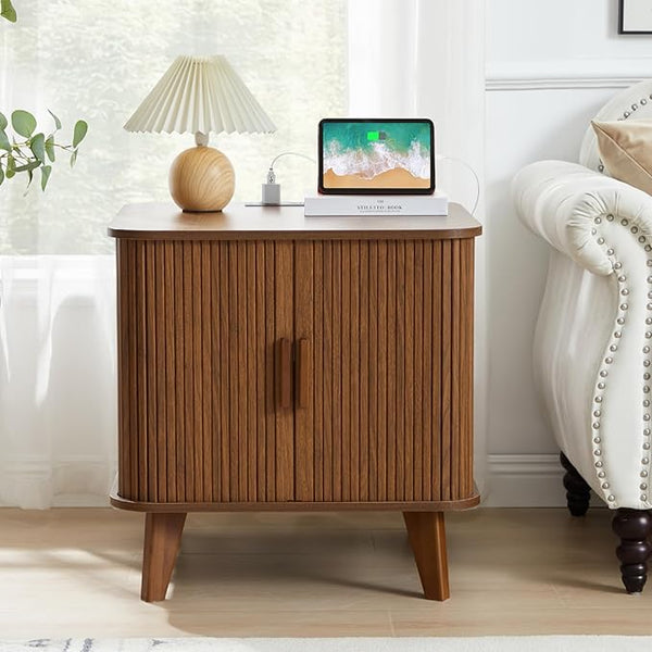 Walnut 24" Large Square End Table with Charging Station