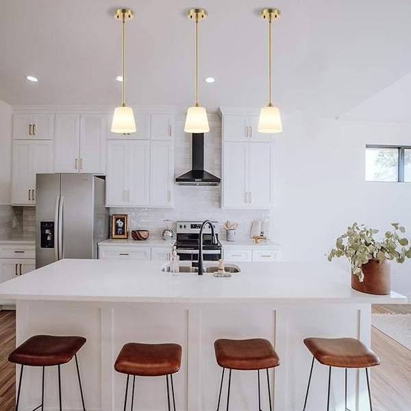 Brushed Brass 3-Light Pendant with White Glass Shades