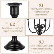 Five-Arm Matte Black Metal Candelabra Set