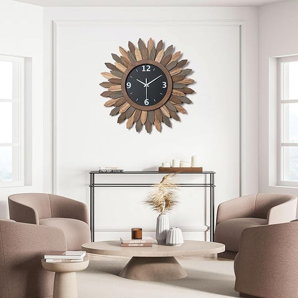Tricolor 21-Inch Wood Sunburst Wall Clock