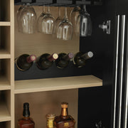 Fluted Black Wood-Grain Liquor Cabinet
