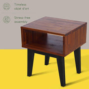 Open-Shelf Acacia Wood Nightstand — packaging and unboxing view