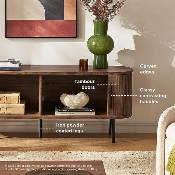 Walnut 59-Inch Tambour TV Stand with Storage
