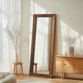 Dark-Stained Wood Floor Mirror — Wood-grain floor mirror in warm brown stain — leans, hangs, or stands