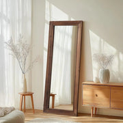 Dark-Stained Wood Floor Mirror — Wood-grain floor mirror in warm brown stain — leans, hangs, or stands