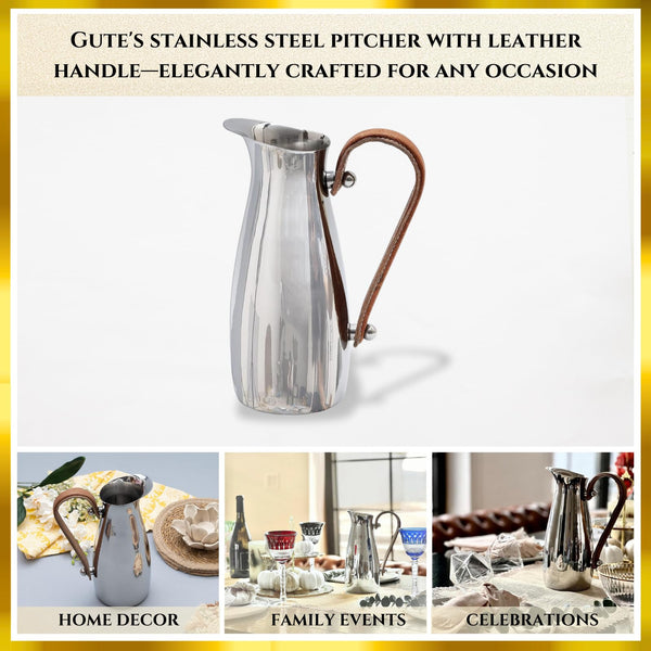 Polished Steel Leather-Handle Pitcher — alternate view or variant option