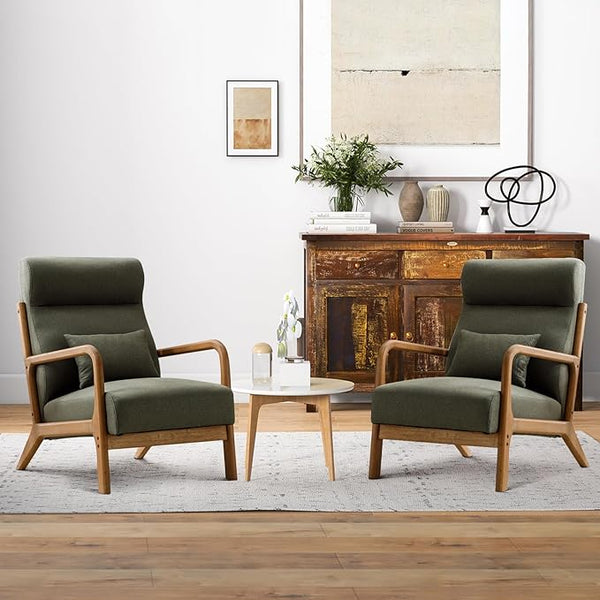 High-Back Wood Frame Accent Chair Set