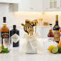 Marble and Gold Bar Tool Set — White marble holder with four gold-finish stainless steel cocktail tools
