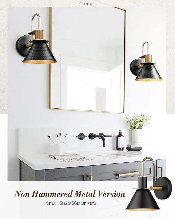 Black & Gold Gooseneck Wall Sconces, Set of 2