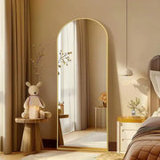 Gold Arch Full-Length Floor Mirror — close-up of label and production detail