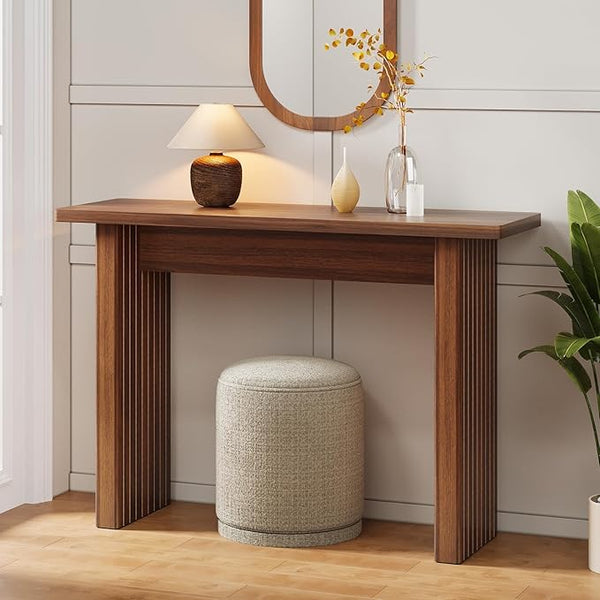 Walnut Fluted Narrow Entryway Console Table