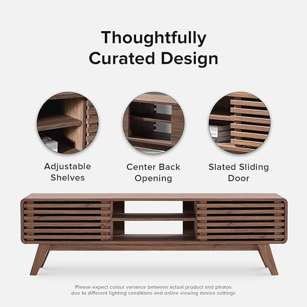 Walnut 59-Inch Mid-Century TV Stand with Storage