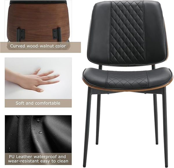 Black Faux Leather Bentwood Dining Chairs, Set of 2
