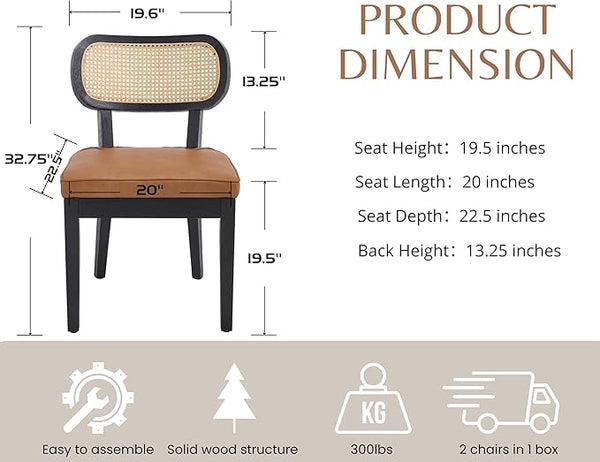 Cane-Back Faux Leather Dining Chairs Set