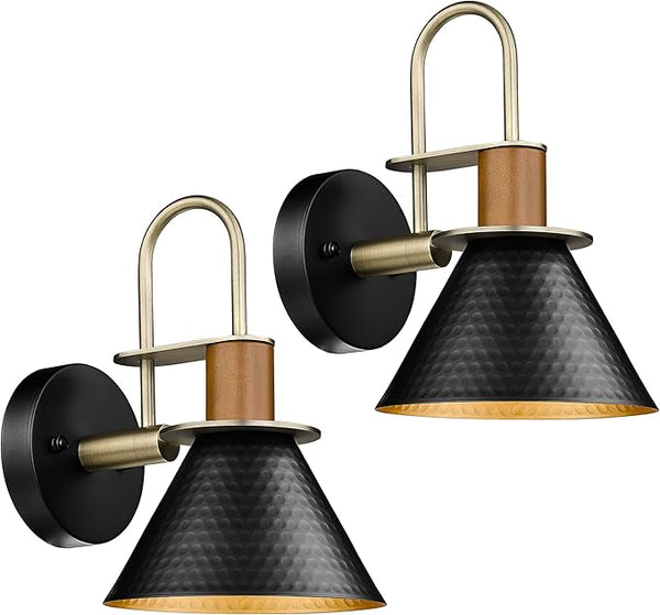 Black & Gold Gooseneck Wall Sconces, Set of 2
