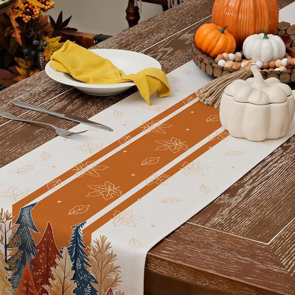 Autumn Forest Print Linen-Look Table Runner