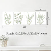 Watercolor Eucalyptus Canvas Print Set hung on a warm neutral wall above a sofa