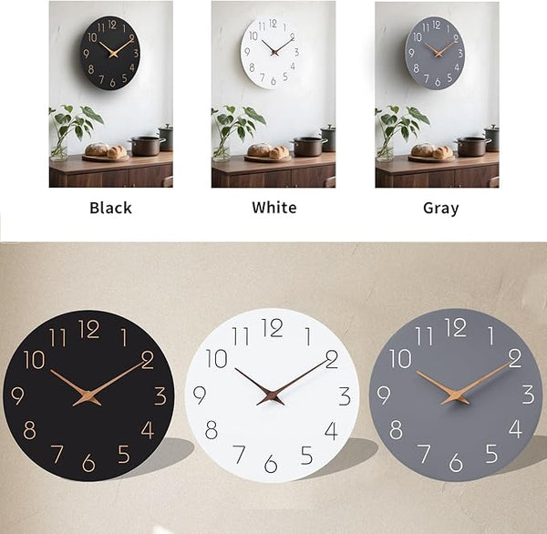 Black 12-Inch Silent Minimalist Wall Clock