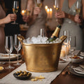 Brushed Gold Aluminum Champagne Bucket — Double-walled gold aluminum cooler, holds two bottles with room to spare