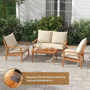 Outdoor Acacia Wood Patio Set With Cushions And Coffee Table