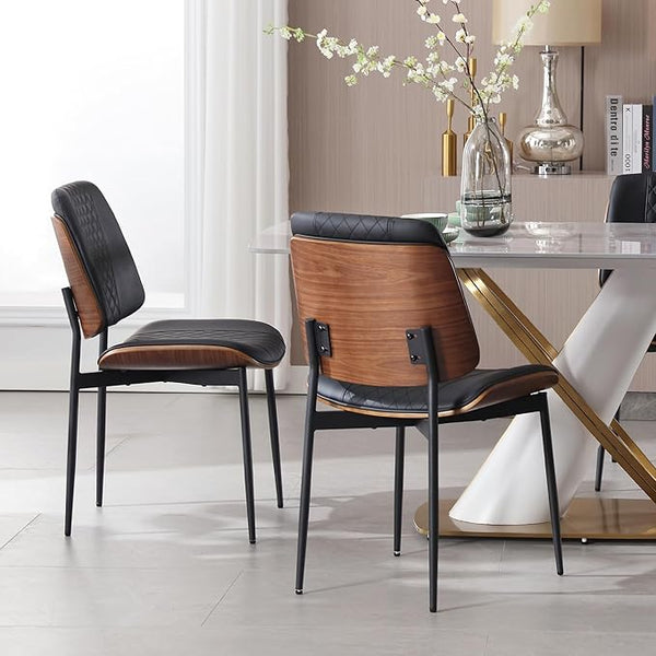 Black Faux Leather Bentwood Dining Chairs, Set of 2