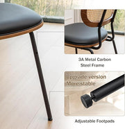 Rattan Dining Chairs Set of 4, Mid Century Modern Dining Chairs with Cane Back for Kitchen Dining Room, 19 Inch Faux Leather Black