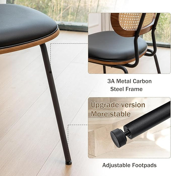 Cane-Back Faux Leather Dining Chairs Set of 4