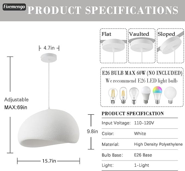 Textured Dome Matte White Pendant Light