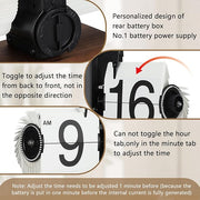 Flip Desk Clock, Retro Vintage Flip Desk Table Clock, Digital Sided Large Numbers Mechanical Flip Clock Wood Base for Living Room, Study Room and Office（Black）