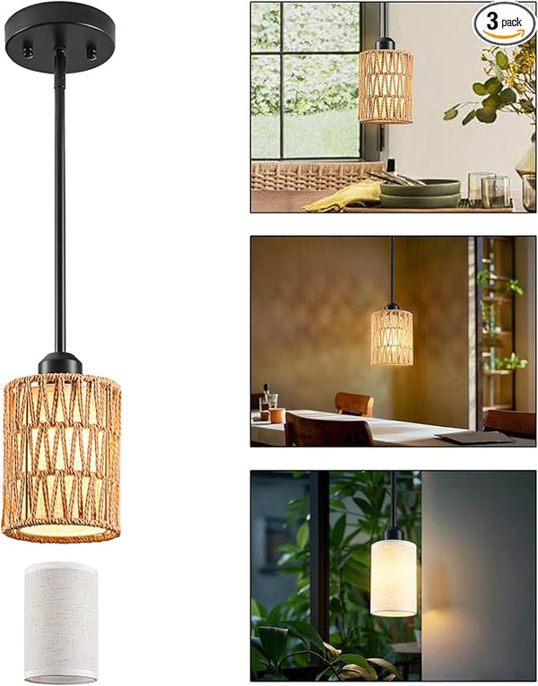 Rattan Linen Pendant Ceiling Light