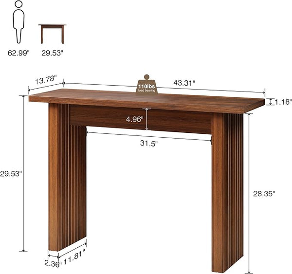Walnut Fluted Narrow Entryway Console Table