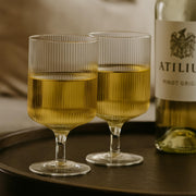 Ribbed Clear Glass Wine Goblets — back and side profile detail