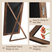 Dark-Stained Wood Floor Mirror — back and side profile detail