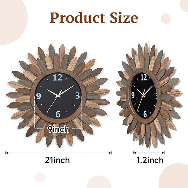 Tricolor 21-Inch Wood Sunburst Wall Clock