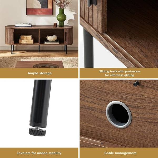 Walnut 59-Inch Tambour TV Stand with Storage