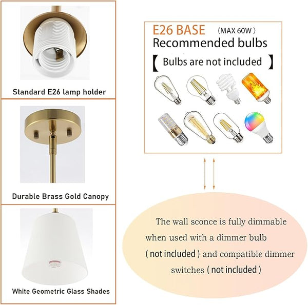 Brushed Brass 3-Light Pendant with White Glass Shades