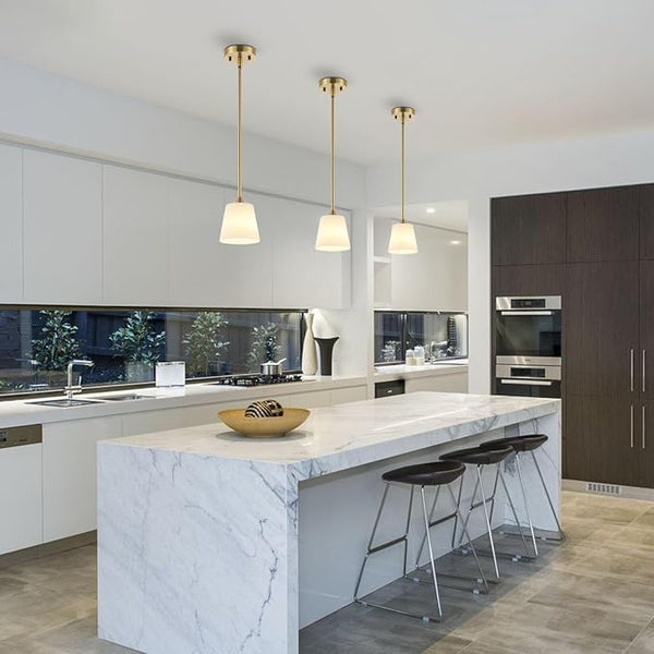 Brushed Brass 3-Light Pendant with White Glass Shades