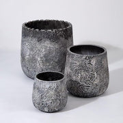 Cracked-Texture Concrete-Finish Planter Set