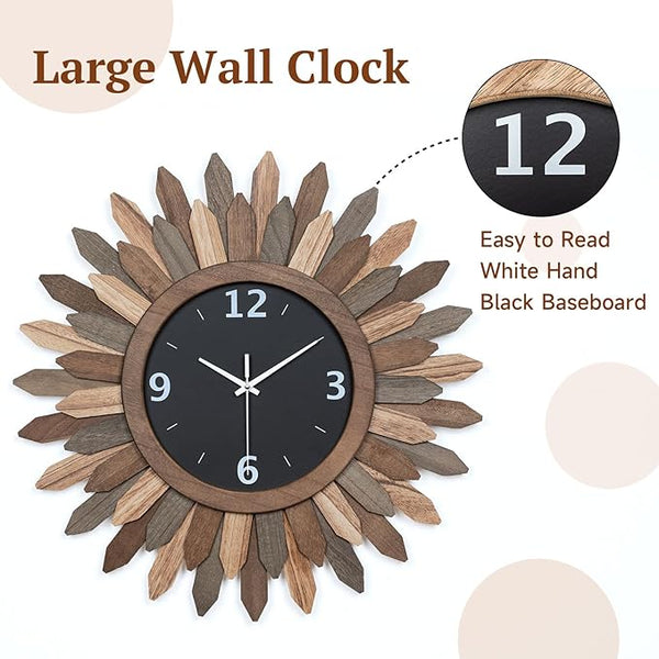 Tricolor 21-Inch Wood Sunburst Wall Clock