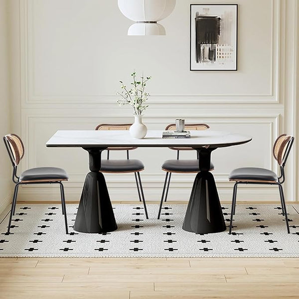 Cane-Back Faux Leather Dining Chairs Set of 4