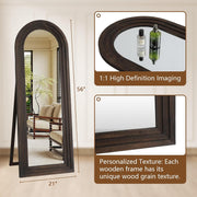 Arched Wood-Grain Floor Mirror