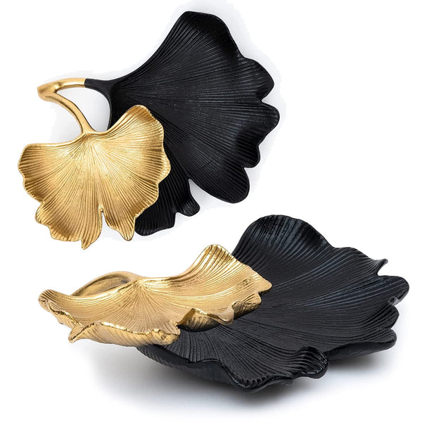 Close-up of marble veining and polished surface detail — Black and Gold Ginkgo Leaf Tray